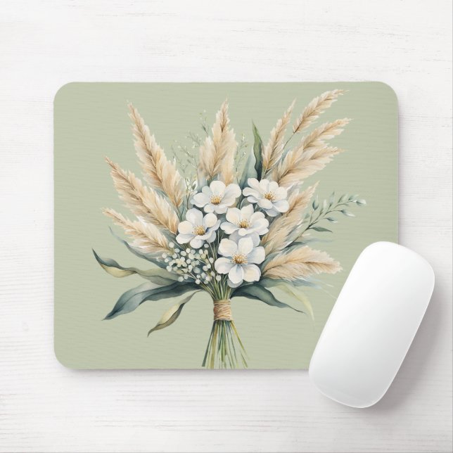 Watercolor Ivory Floral Bouquet Mouse Mat (With Mouse)