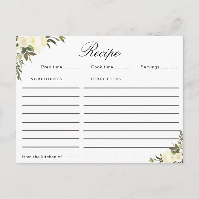 watercolor ivory floral recipe card (Front)