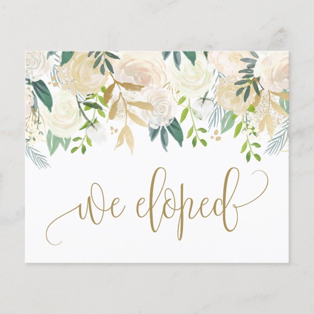 Watercolor Ivory Peony and Rose Elopement Card (Front)