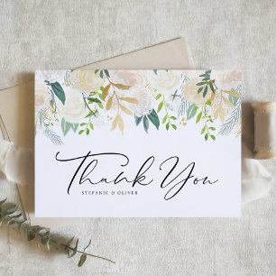 Watercolor Ivory Peony and Rose Floral Wedding Thank You Card