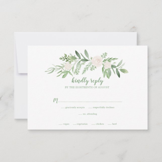 Watercolor Ivory Rose Floral Wedding RSVP Card (Front)