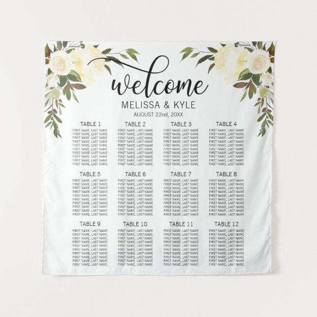Watercolor Ivory Wedding Seating Chart Welcome Tapestry (Front)