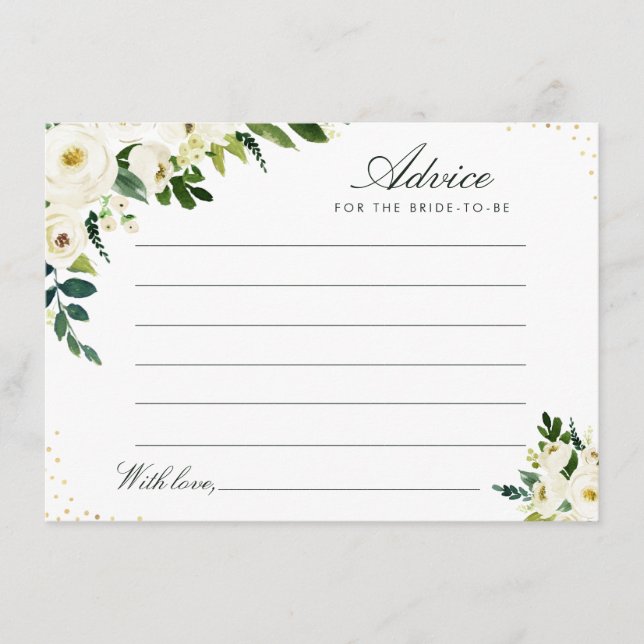 watercolor ivory white floral advice card (Front)