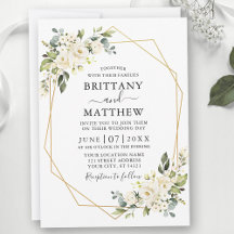 Watercolor Ivory White Floral Geo Frame Wedding