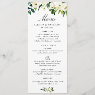 watercolor ivory white floral wedding menu