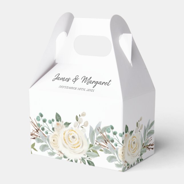 Watercolor Ivory Winter Floral Wedding  Favour Box (Front Side)
