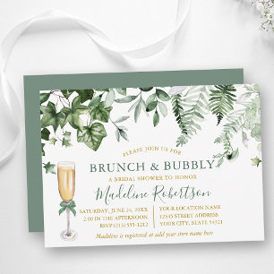 Watercolor Ivy Ferns Sage Green Gold Bridal Brunch Invitation