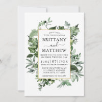 Watercolor Ivy Ferns Sage Greenery Gold Wedding
