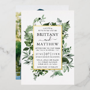 Watercolor Ivy Ferns Sage Photo Wedding Gold