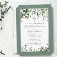 Watercolor Ivy Ferns Sage Silver Frame Communion