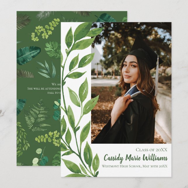 Watercolor Ivy Green Plant Graduation Announcement (Front/Back)