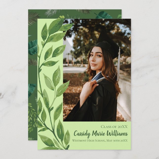 Watercolor Ivy Green Plant Graduation Announcement (Front/Back)