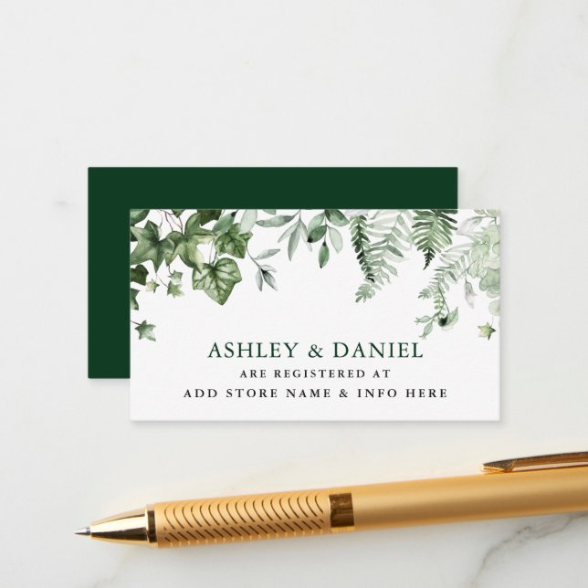 Watercolor Ivy Greenery Wedding Registry Enclosure Card (Front/Back In Situ)