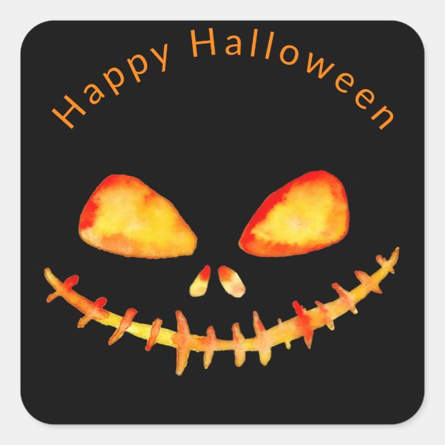 Watercolor Jack O' Lantern Face Halloween  Square Sticker (Front)