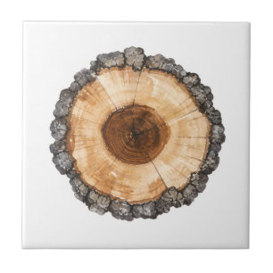 Watercolor Jack Pine Timber Wood Log Slice Tile