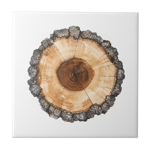 Watercolor Jack Pine Timber Wood Log Slice Tile (Front)