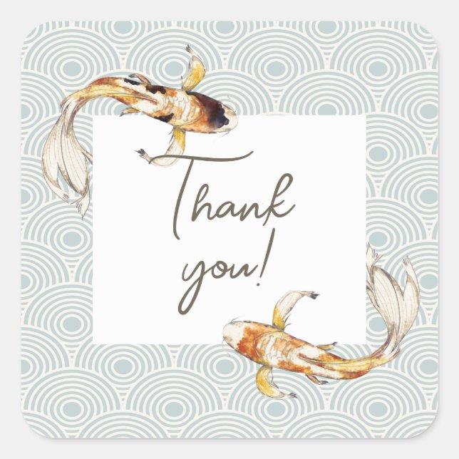 watercolor Japanese koi fish thank you sticker (Front)