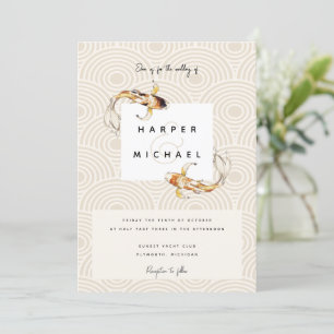 watercolor japanese koi fish wedding invitation