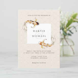 watercolor japanese koi fish wedding invitation