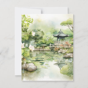 Watercolor Japanese Landscape Background Card