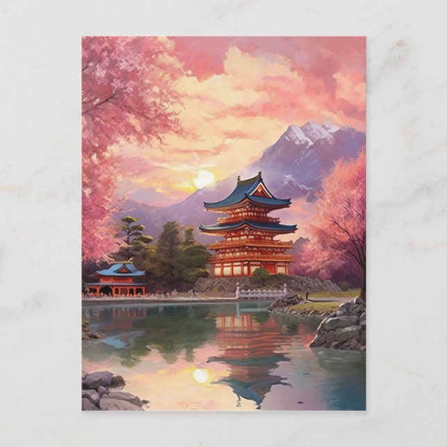Watercolor Japanese Landscape Background Postcard (Front)