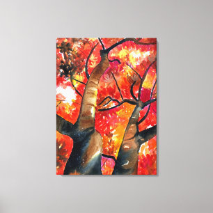 Watercolor Japanese maple tree art Canvas Print