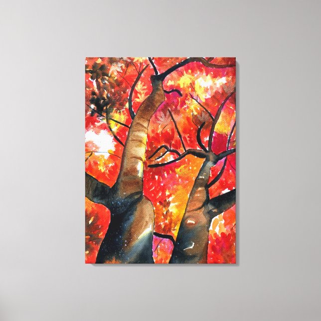 Watercolor Japanese maple tree art Canvas Print (Front)