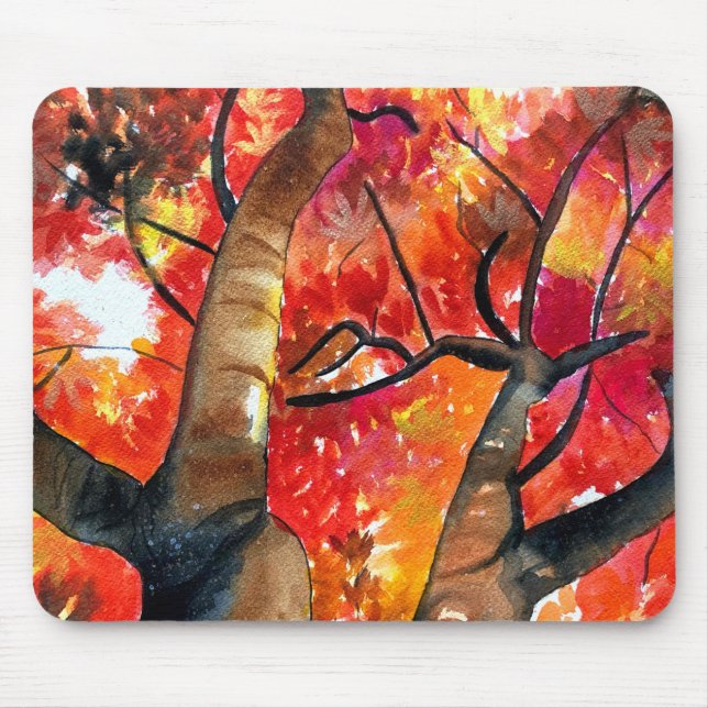 Watercolor Japanese maple tree art Mouse Mat (Front)