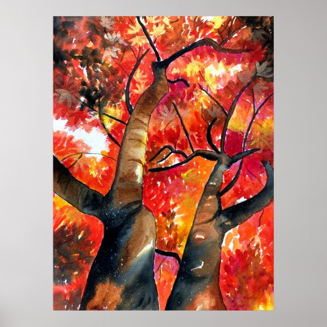 Watercolor Japanese maple tree art Poster (Front)
