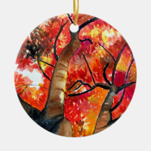 Watercolor Japanese maple tree Ceramic Tree Decoration