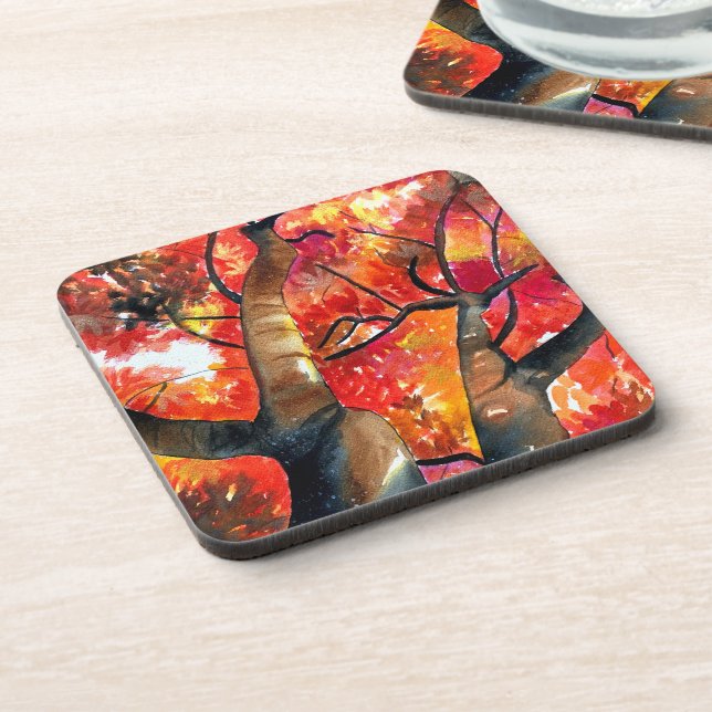 Watercolor Japanese maple tree Coaster (Left Side)