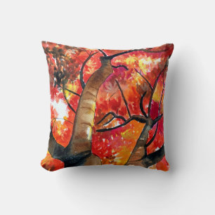 Watercolor Japanese maple tree Cushion