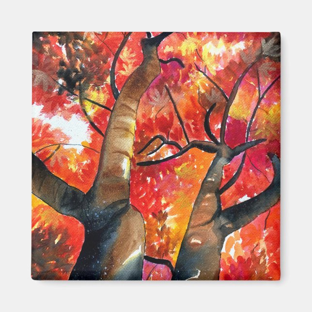 Watercolor Japanese maple tree Magnet (Front)