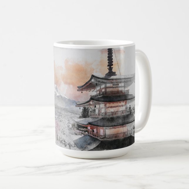 Watercolor Japanese Pagoda & Fuji  Coffee Mug (Front Right)