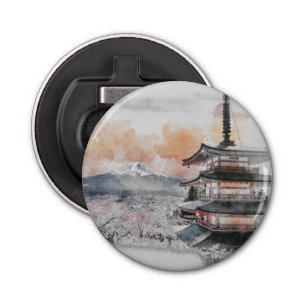 Watercolor Japanese Pagoda & Mt Fuji Bottle Opener