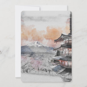 Watercolor Japanese Pagoda & Mt. Fuji  Invitation