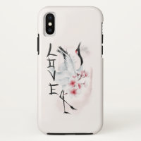 Watercolor Japanese Sakura Blossom Love Crane