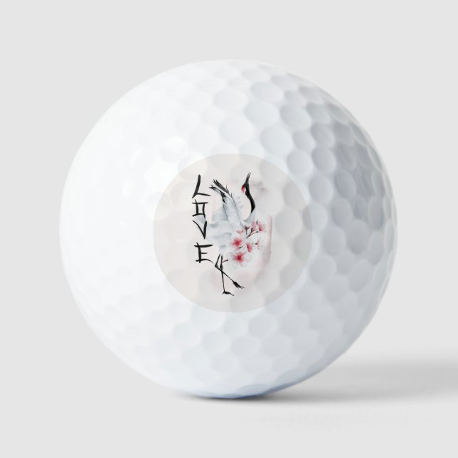 Watercolor Japanese Sakura Blossom Love Crane Golf Balls (Front)