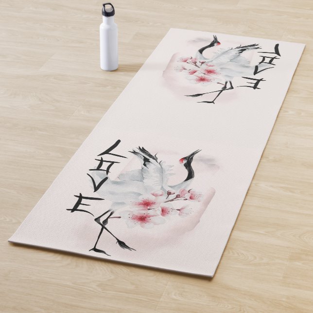 Watercolor Japanese Sakura Blossom Love Crane  Yoga Mat (In Situ)