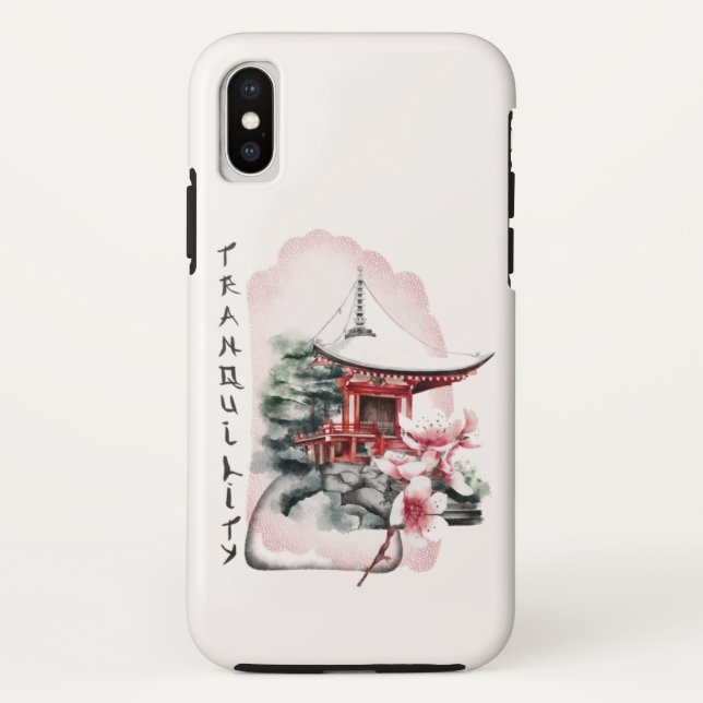 Watercolor Japanese Temple Sakura Blossom Case-Mate iPhone Case (Back)