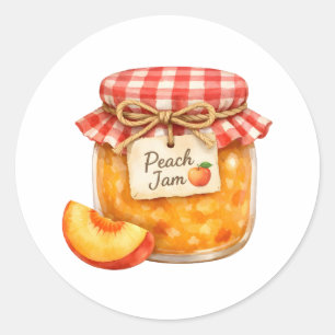 Watercolor Jar with Fresh Peach Jam and Peach Classic Round Sticker