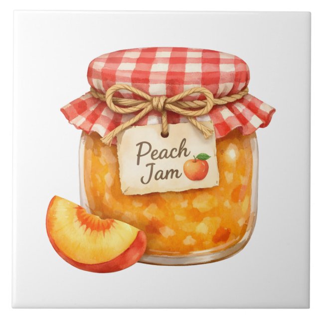 Watercolor Jar with Fresh Peach Jam and Peach  Tile (Front)