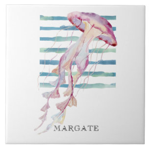 Watercolor JELLYFISH Beach Coastal MARGATE Tile