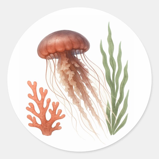 Watercolor Jellyfish Classic Round Sticker (Front)