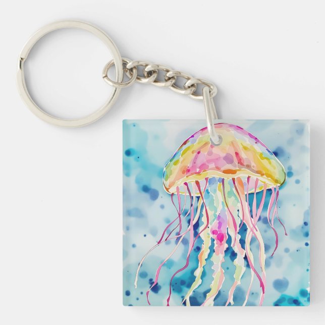 Watercolor jellyfish key ring (Front)