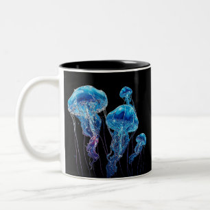 Watercolor jellyfish. Magic crystal jellyfish Two-Tone Coffee Mug