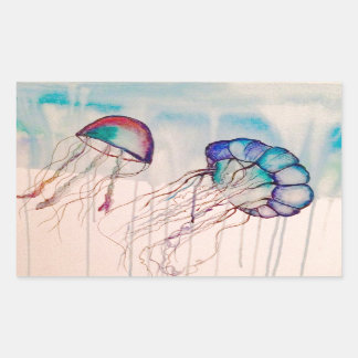 Watercolor Jellyfish Rectangular Sticker