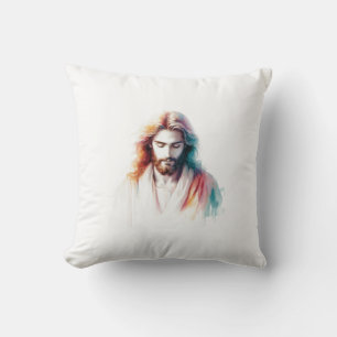Watercolor Jesus Christ Portrait – Serene & Spirit Cushion
