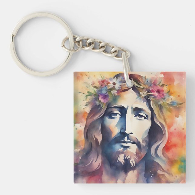 Watercolor Jesus Key Ring (Front)