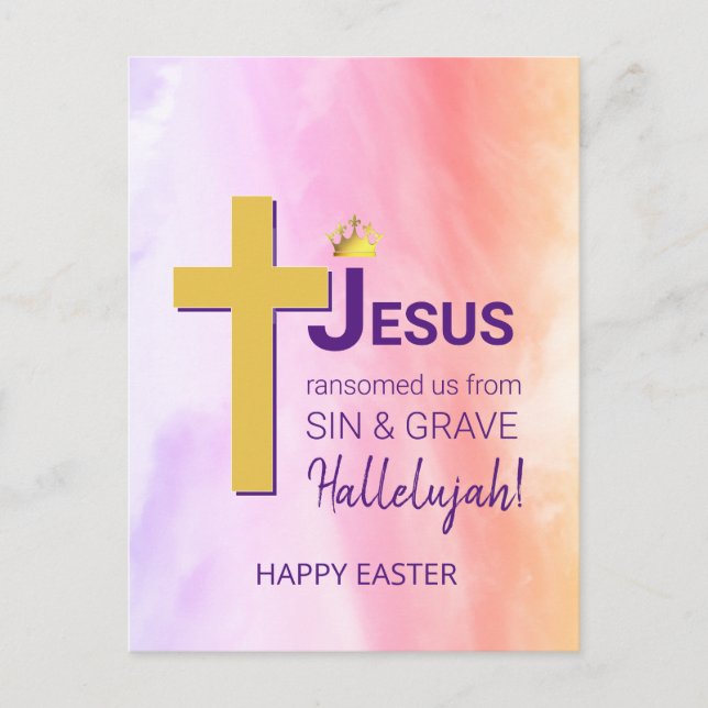 Watercolor JESUS RANSOMED ME Happy Easter Postcard (Front)